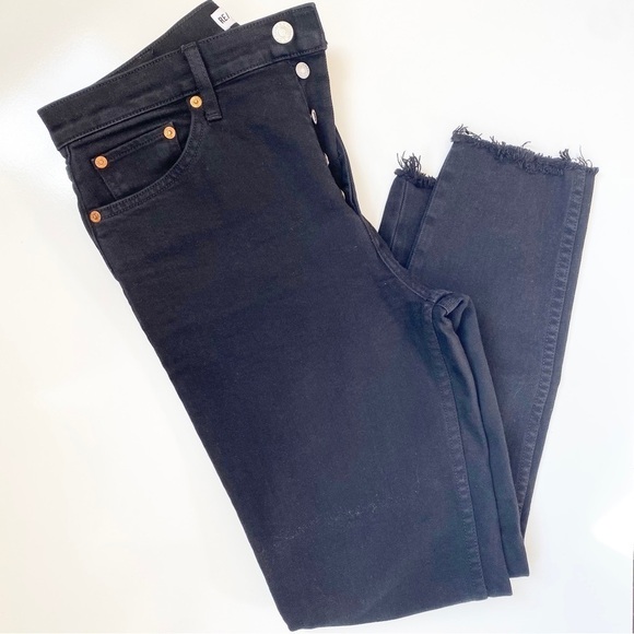 REDONE Black High Waisted  Jeans Comfort Stretch High Rise Ankle Crop - Picture 6 of 14